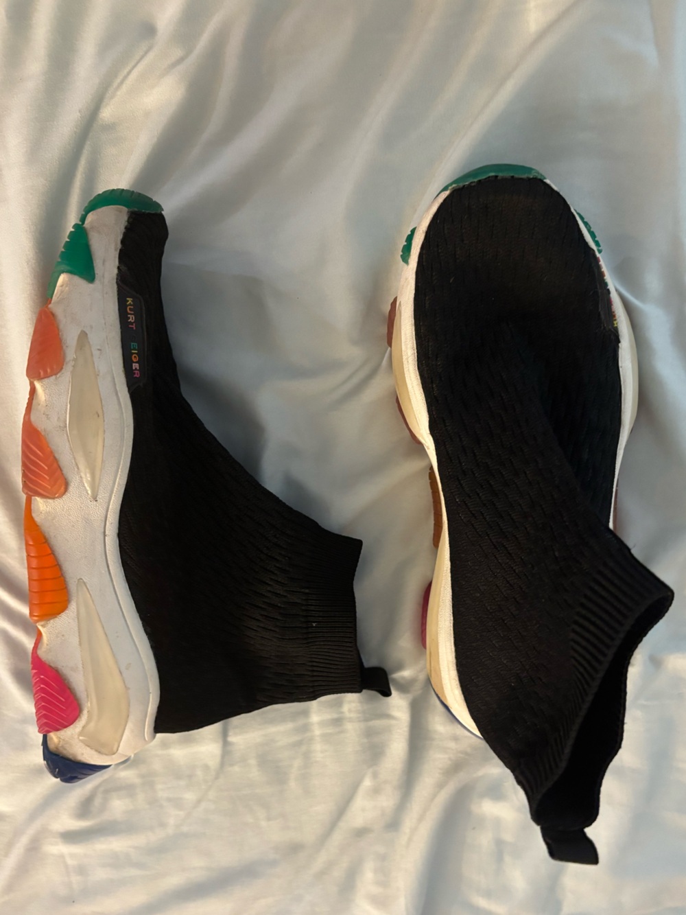 Kurt Geiger Lettie Knit Sock Hi-Top Black Sneakers Multicolor Sole Sz 38.5 US 8